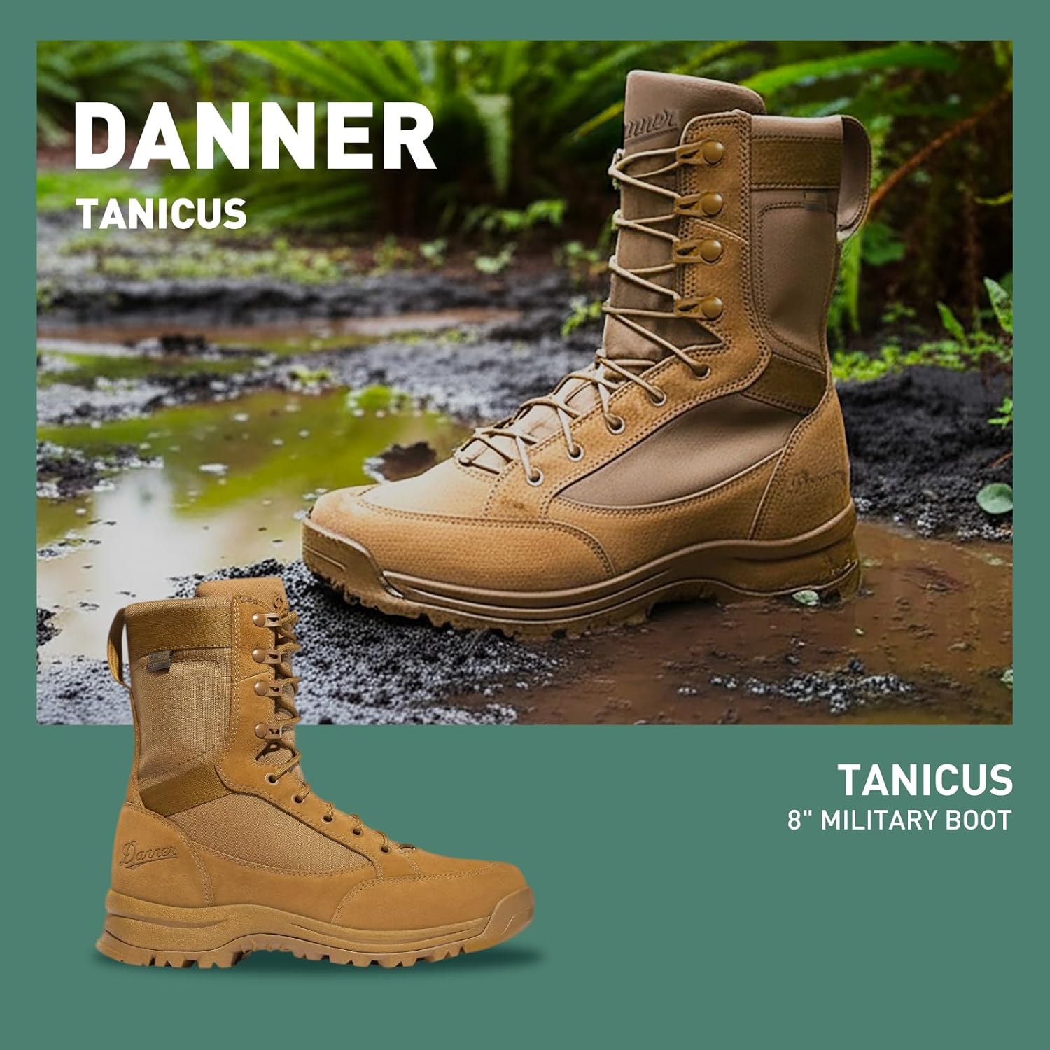 Мужские водонепроницаемые военные ботинки Danner Tanicus, изготовленные из грубой кожи и нейлона 1000D, с противоскользящей подошвой, сертифицированы по стандарту AR 670-1, Coyote — фото 2
