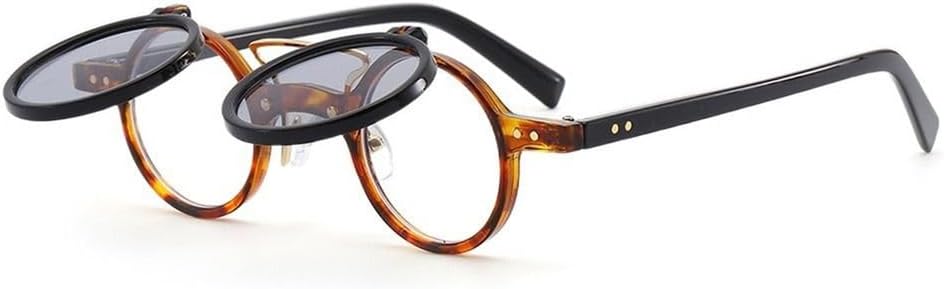 

Популярные двухслойные ретро-солнцезащитные очки с заклепками, маленькие круглые солнцезащитные очки в стиле стимпанк, откидные солнцезащитные очки, панк-очки с откидными линзами KTUCN, 3