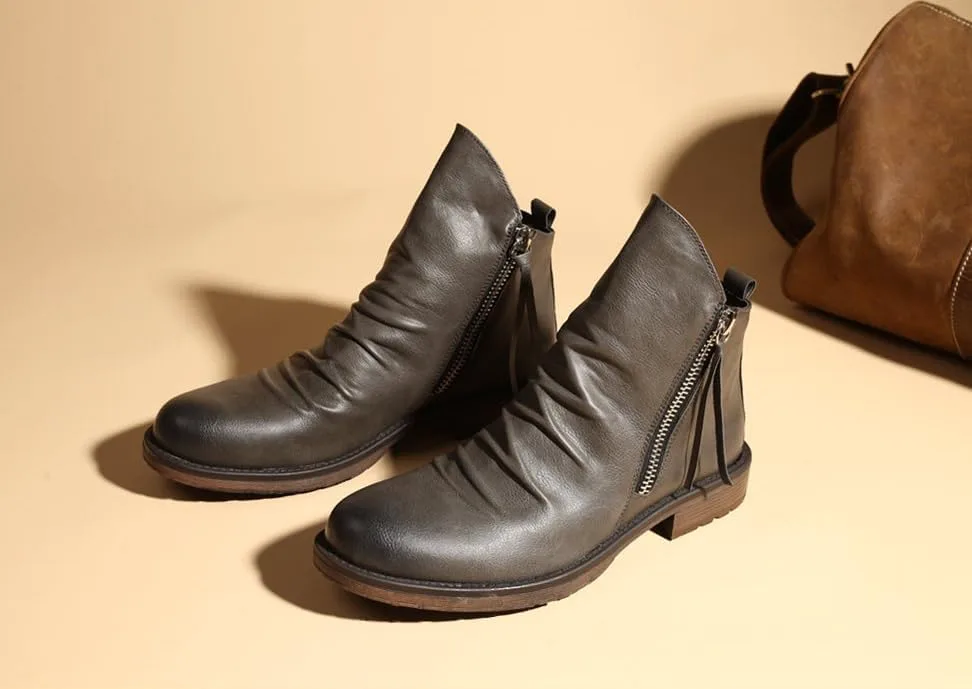 

Мужские челси из кожи, повседневные ботинки чукка до щиколотки, классические эластичные стильные ботинки для мужчин, модные осенние и зимние мужские ботинки Generic, серый