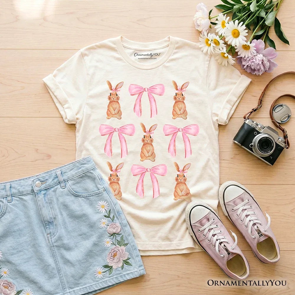 Детская футболка для девочек с принтом Cute Bunny Kids T-Shirt Easter Spring Graphic Tee OrnamentallyYou, Natural