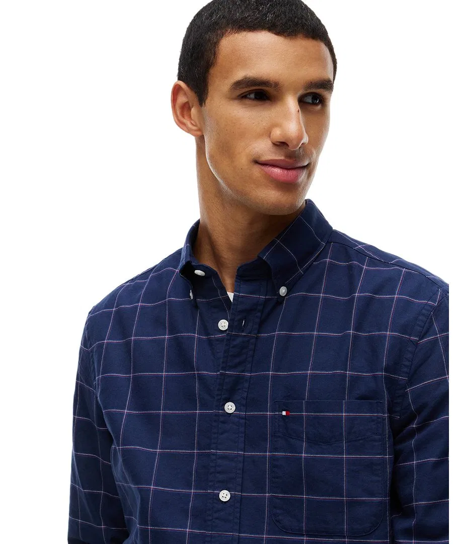 Мужская рубашка с оксфордским плетением и принтом в клетку, модель Heritage Tommy Hilfiger, Carbon Navy/Check — фото 3