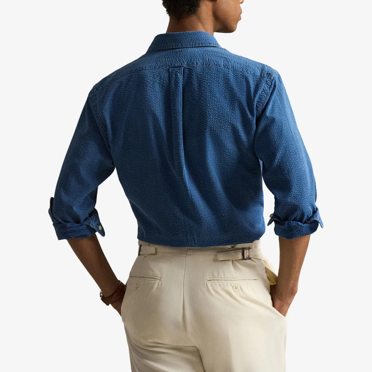 Рубашка из хлопкового сирсакера с вышитым логотипом Polo Ralph Lauren, темный индиго — фото 4