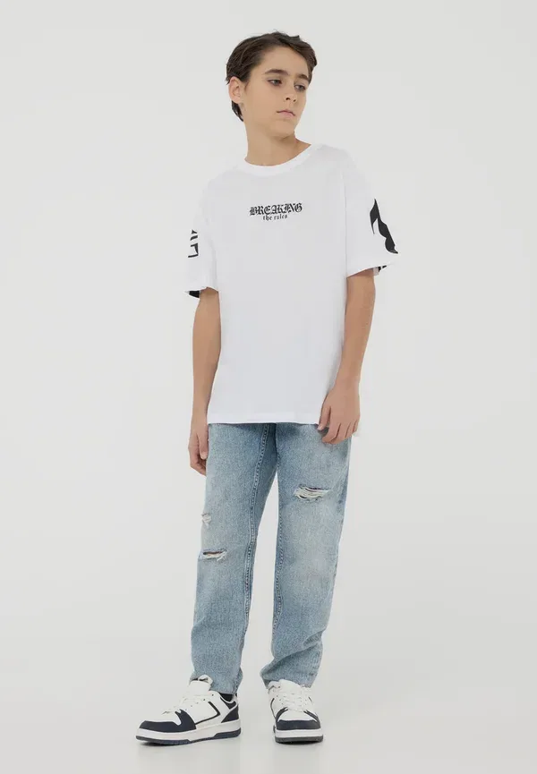 Футболка с принтом, хлопок, Print t-shirt, Terranova, Bianco ottico, белый