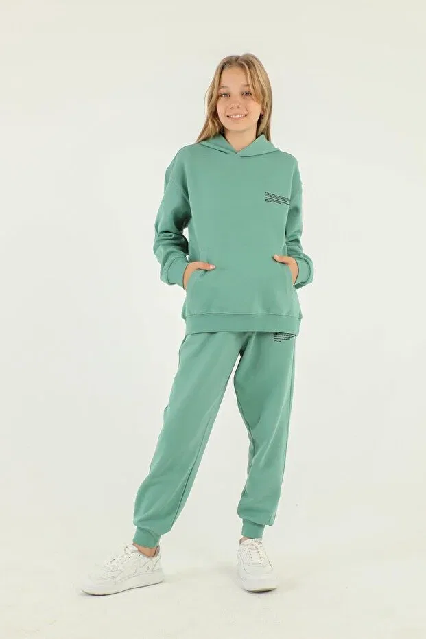Детский комплект спортивного костюма для девочек с принтом Basic Black One, Green — фото 2