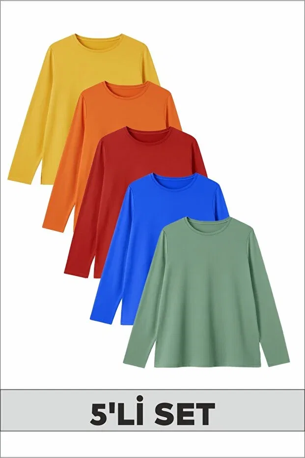 Детский комплект свитшотов для девочек 5 предметов Fyk Kids, Yellow Orange Red Blue Mint