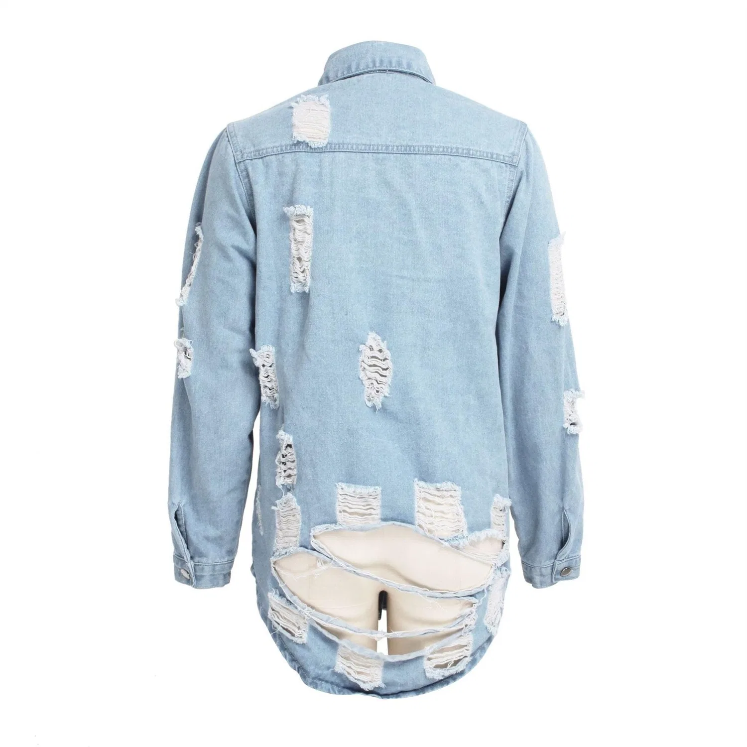 Женская джинсовая куртка с длинным рукавом, потертая, Baby blue light — фото 4