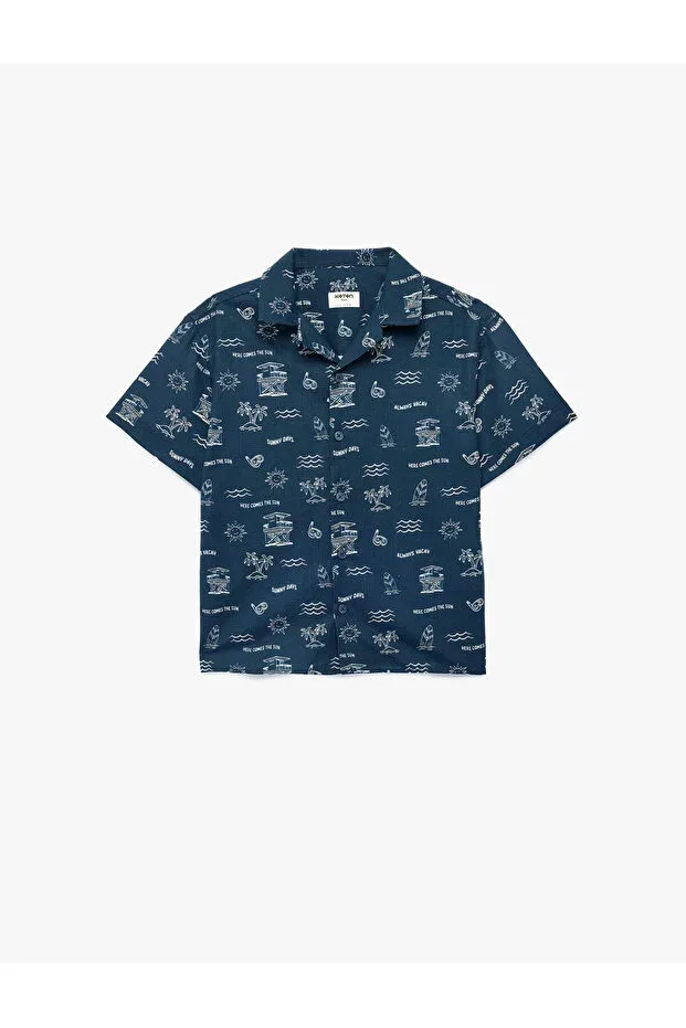 Детская рубашка для мальчиков с принтом Koton, Navy Blue Patterned