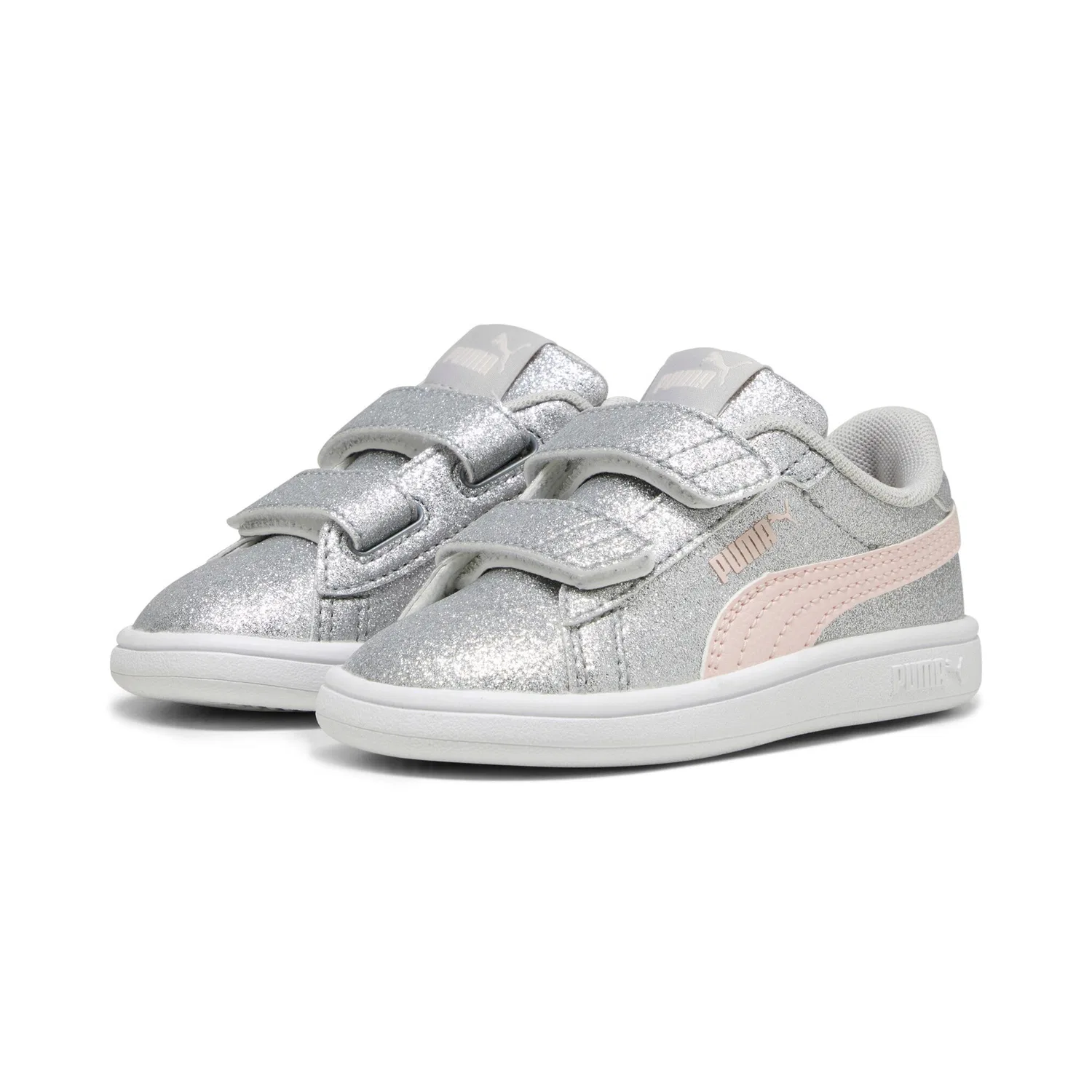 Детские кроссовки с блестками PUMA Smash 3.0 Glitz Glam, Glacial Gray/Frosty Pink