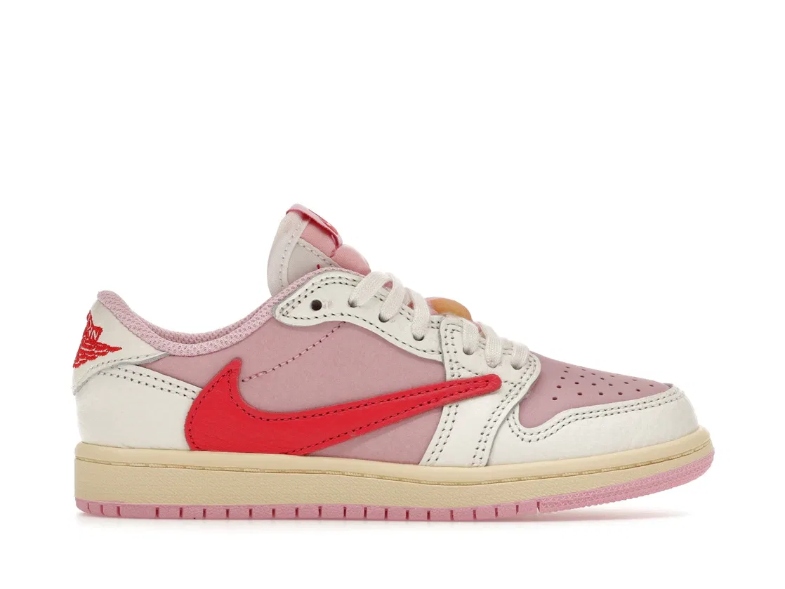 Детские кроссовки Lifestyle с реверсивным свушем Travis Scott Sail Tropical Pink Jordan 1 Retro Low OG SP Jordan, Sail/Tropical Pink/Shy Pink/Muslin
