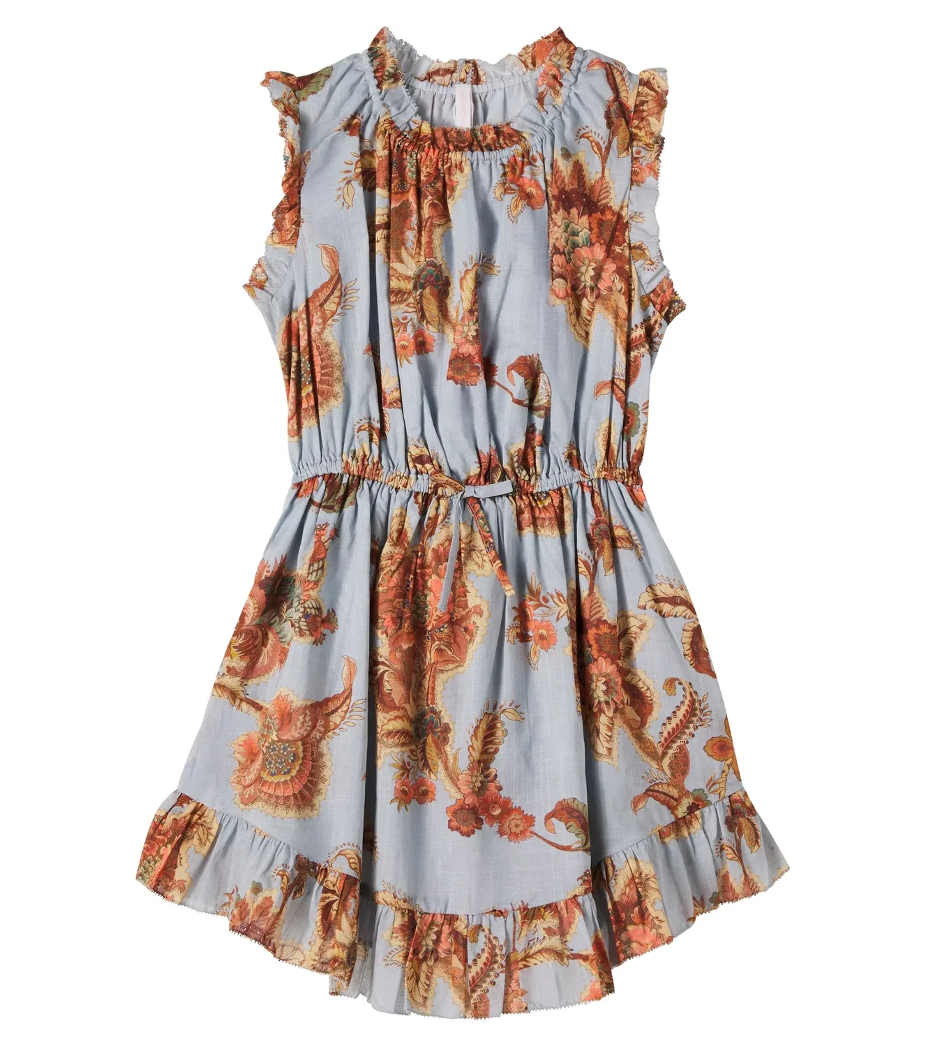 Платье хлопковое с цветочным принтом Zimmermann Kids, синий
