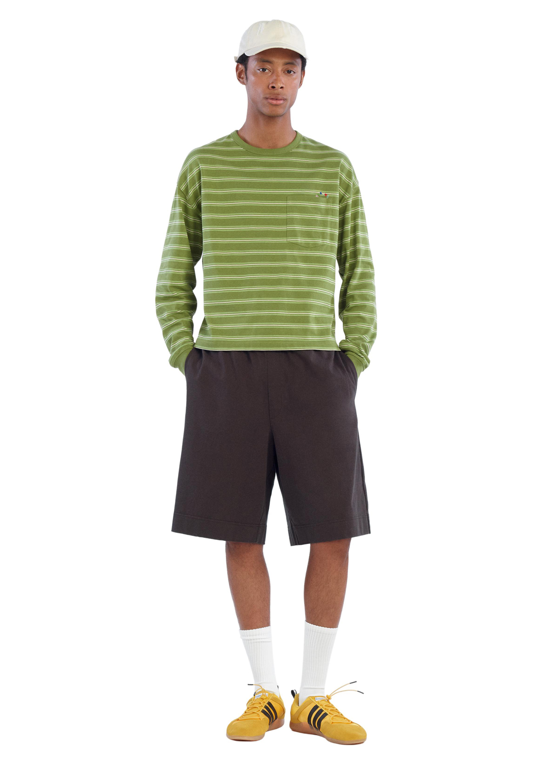 Лонгслив Zara Benito Antonio Collection Striped With Embroidered Pocket, зеленый