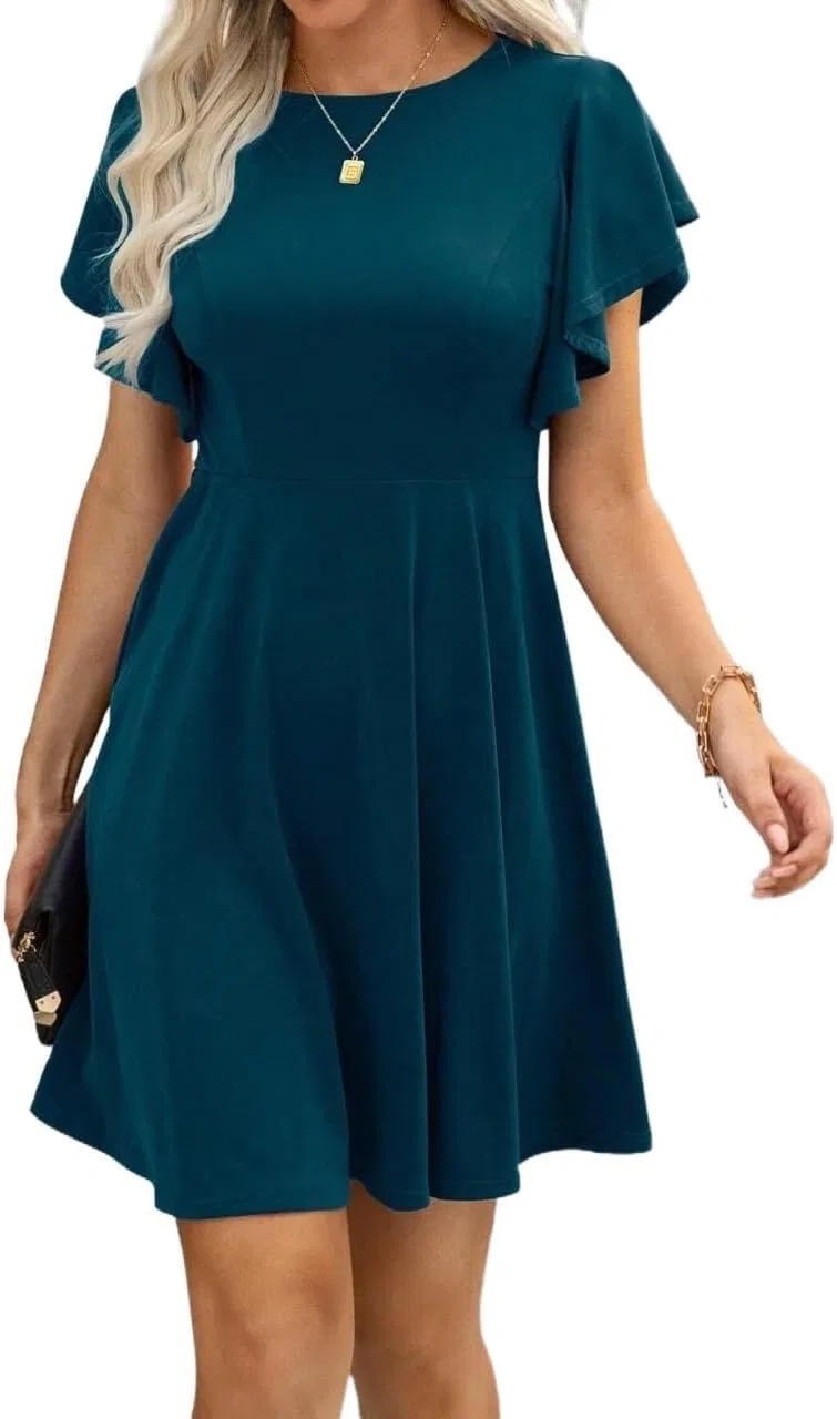 Женское летнее платье A-силуэта с рюшами Teal Blue