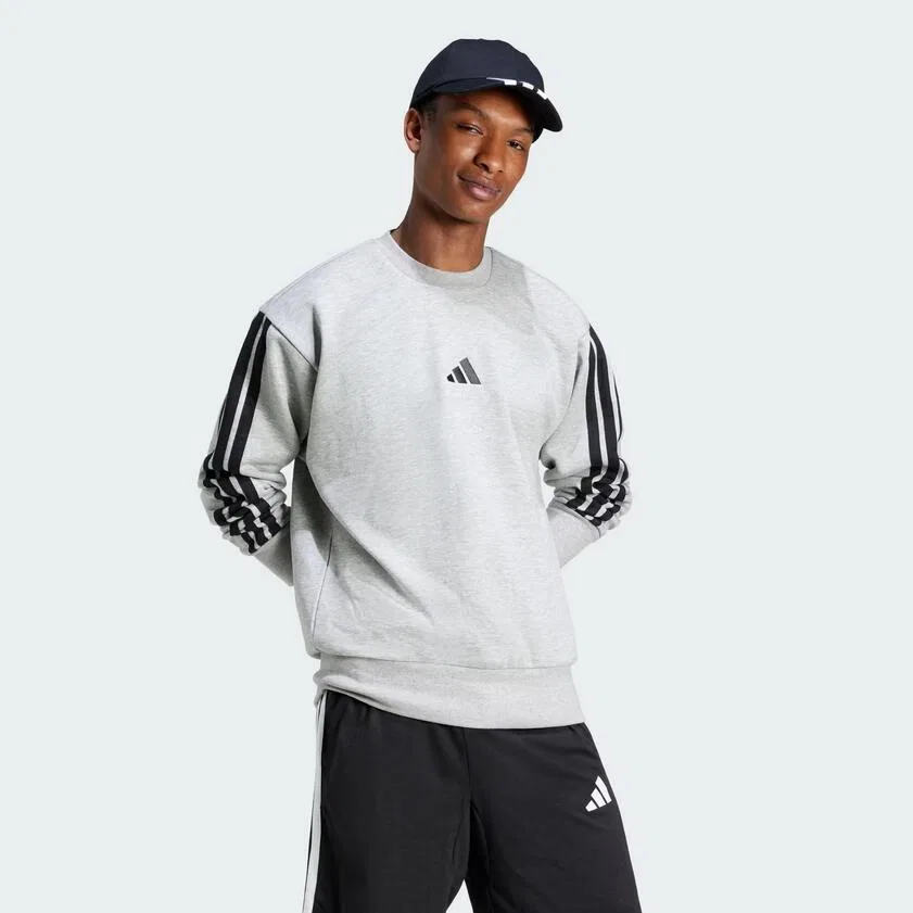 Мужской свитшот с длинным рукавом adidas Essentials 3-Stripes Fleece, Grau — фото 3