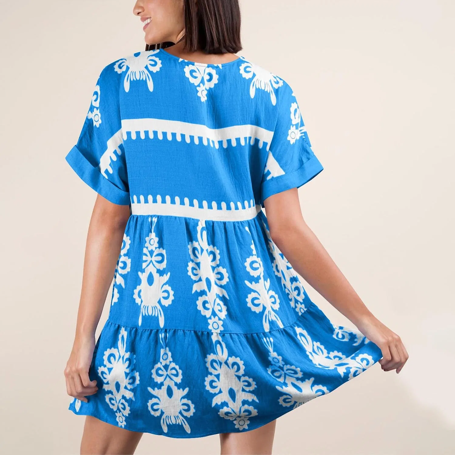 Женское пляжное платье-туника свободного кроя Ethnic Dresses, Blue — фото 4