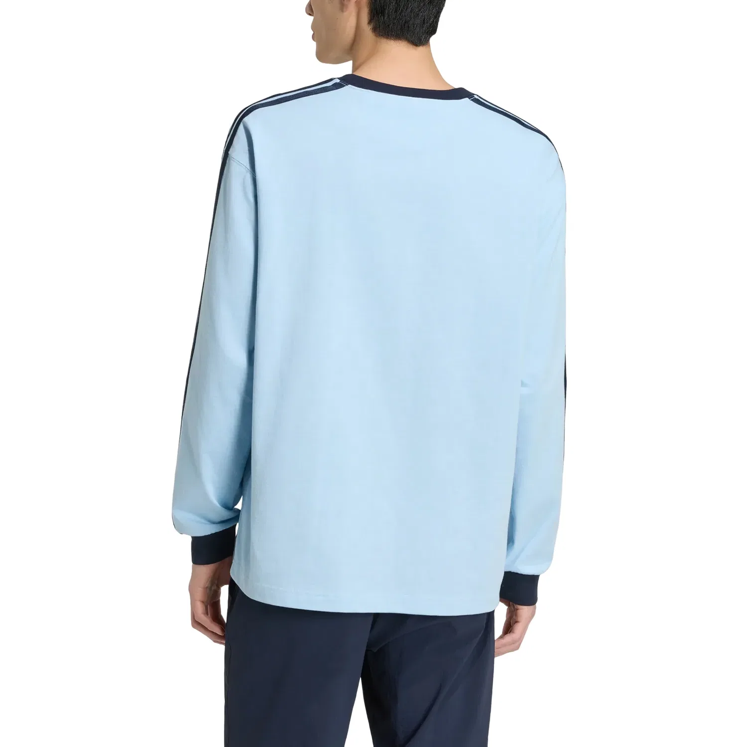 Мужская футболка Essential Plus Loose Fit 3-Stripes Long Sleeve T-Shirt 'Clear Sky' adidas, Clear Sky — фото 3