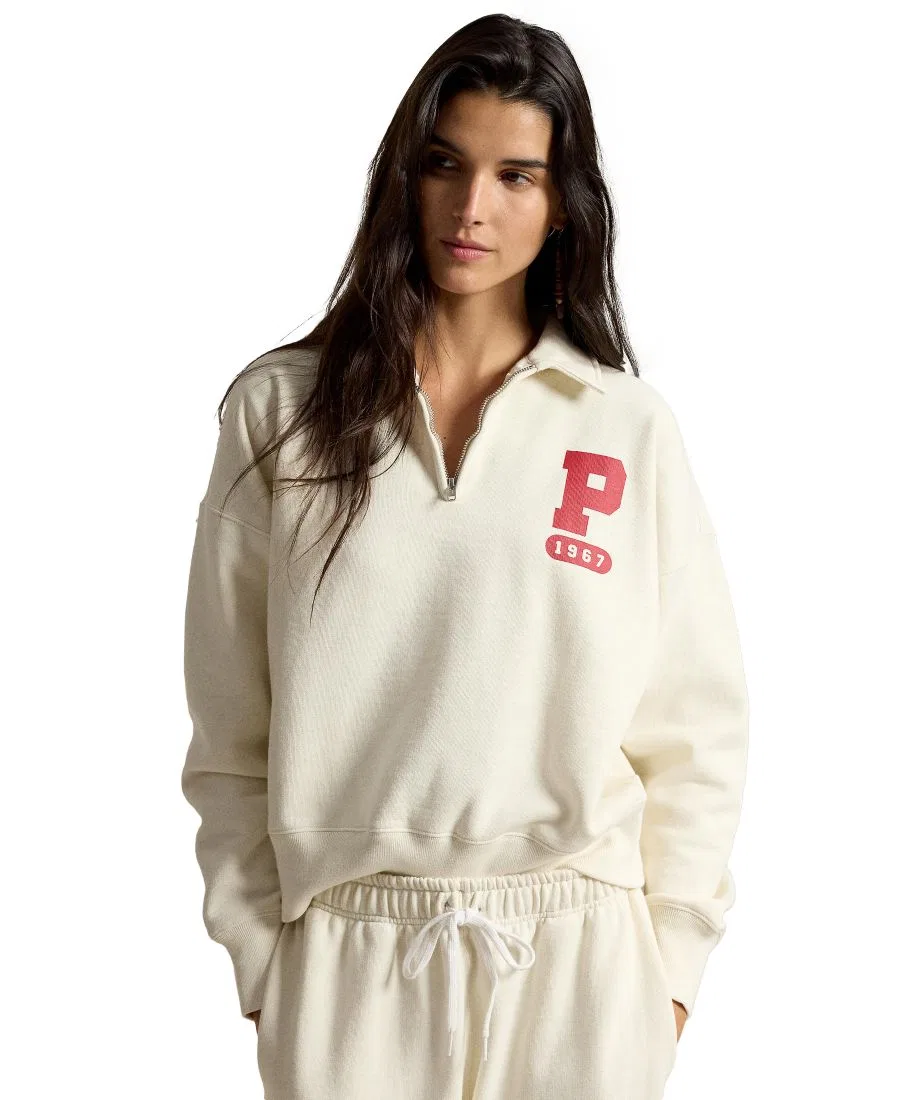 Свитшот с воротником-поло и четвертной молнией Polo Ralph Lauren, Warm White