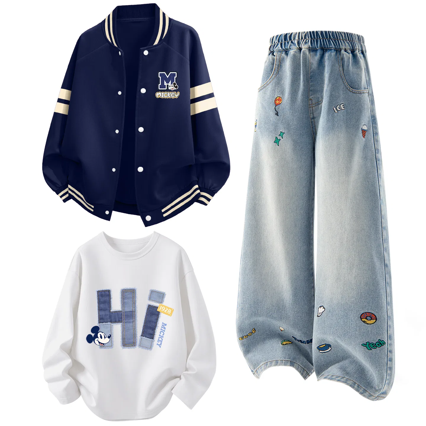 Детский спортивный комплект с принтом Disney Mickey Mouse, Disney, Disney Mickey Mouse Navy Blue+Solid Color Denim Blue+Disney Denim White