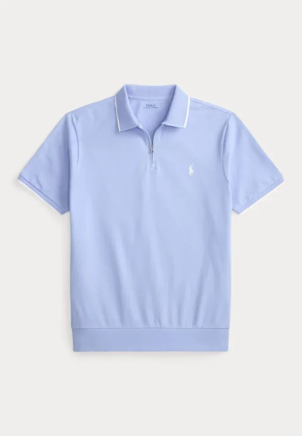 Футболка поло хлопковая Classic fit stretch mesh zip polo shirt Polo Ralph Lauren, Pebble Blue, синий — фото 4