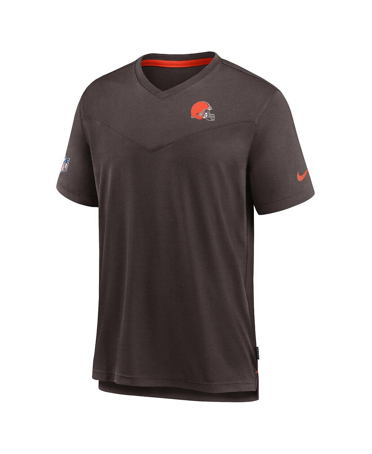 Мужская коричневая футболка с v-образным вырезом cleveland browns 2022 sideline coach chevron lock up performance Nike, коричневый — фото 4