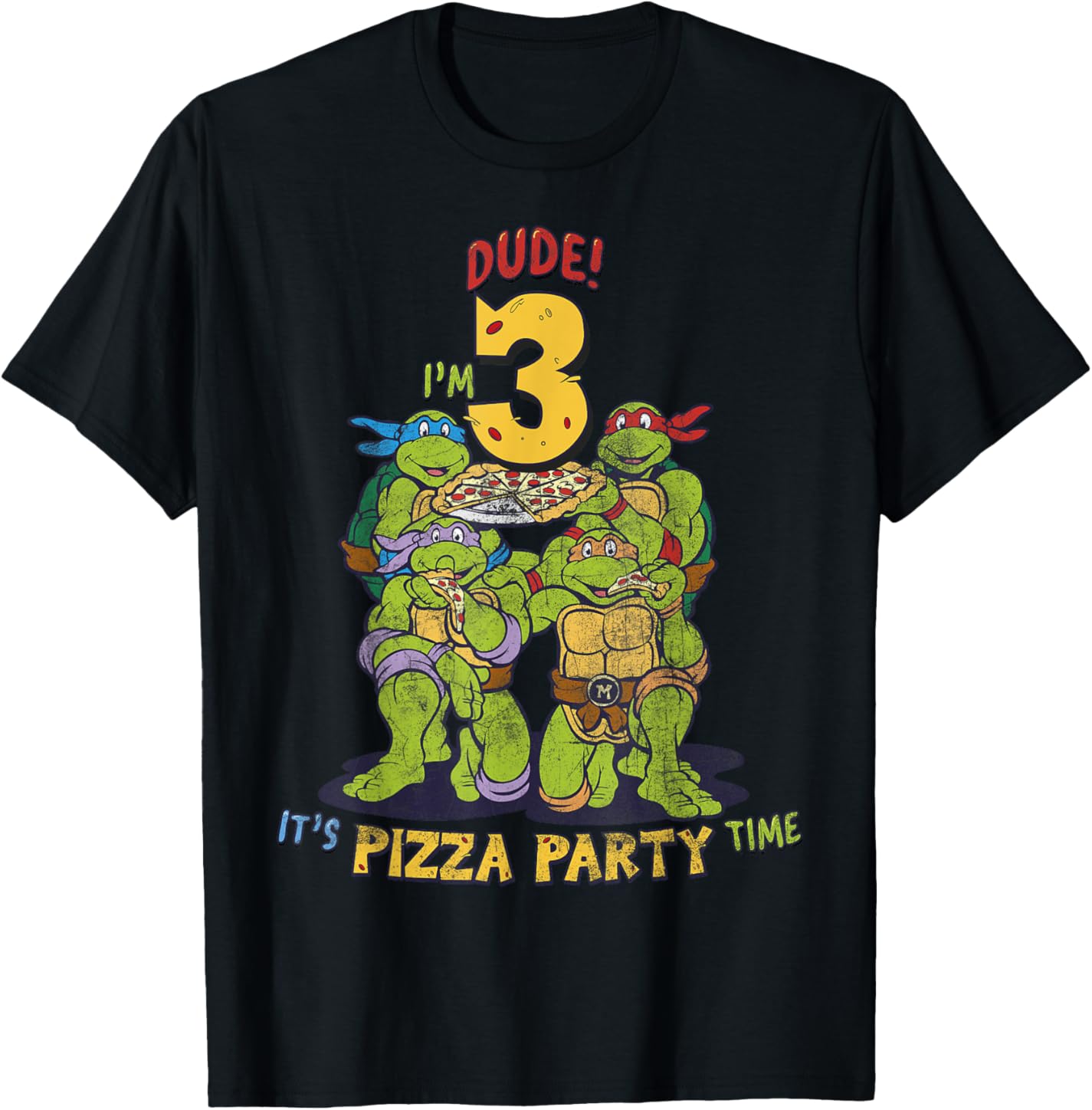 

Мужская футболка Teenage Mutant Ninja Turtles I'm 3 Dude Pizza Birthday Party, черный