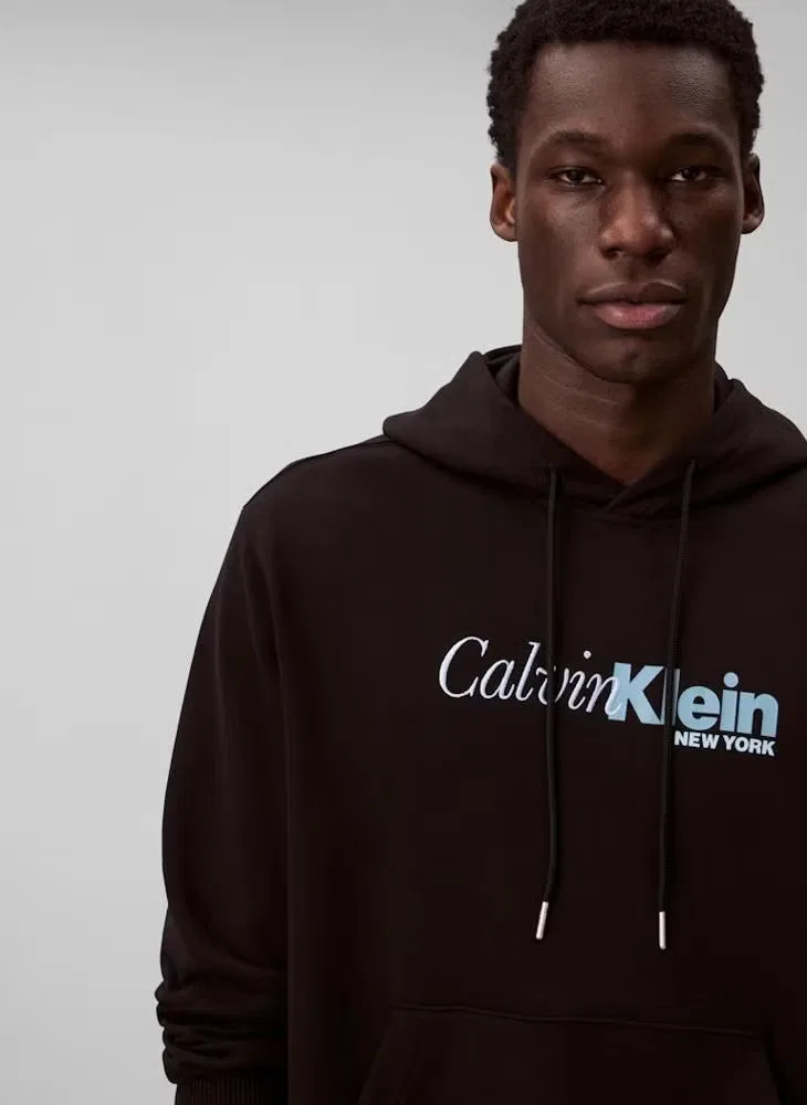 Худи с логотипом графическим, длинный рукав, Calvin Klein, черный — фото 4