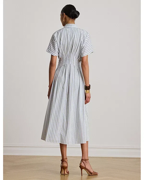Женское платье-рубашка с принтом Pleated Broadcloth Shirt Dress Ralph Lauren, Blue Multi — фото 3