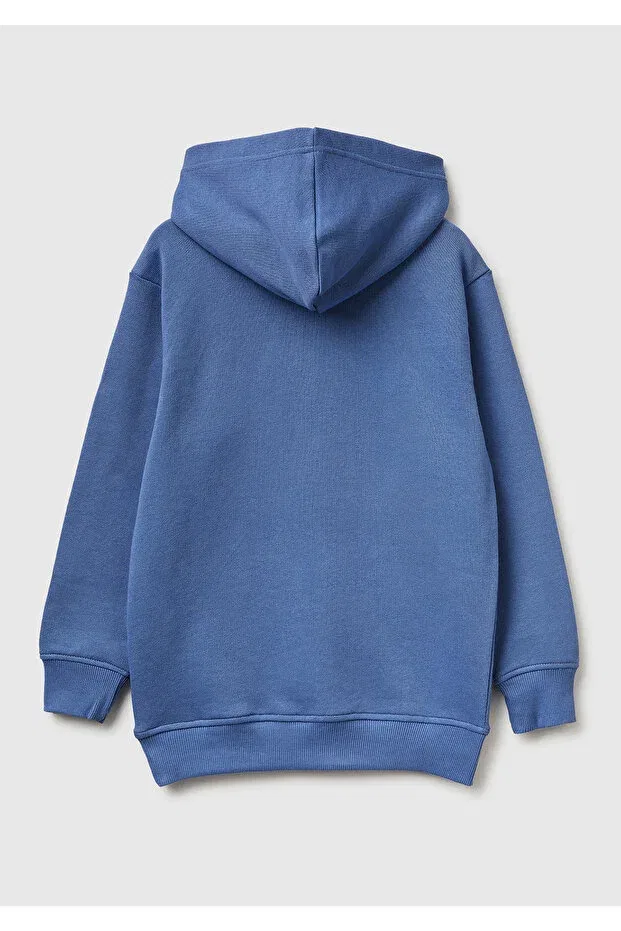 Детское худи для мальчиков с принтом Aviator Blue Front Logo Printed Kangaroo Pocket United Colors Of Benetton, Aviator Blue — фото 2