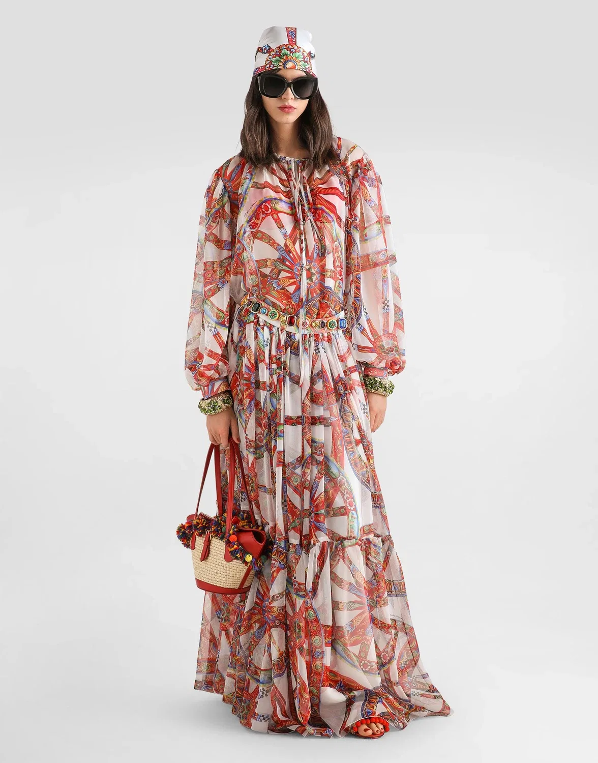 Шифоновый топ с принтом Carretto DOLCE & GABBANA, бежевый — фото 2