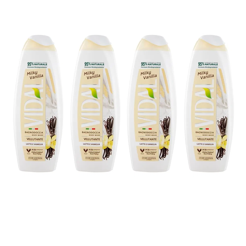 Гель для душа Shower Gel, Milk & Vanilla, Vidal, набор 4×500 мл, Белый