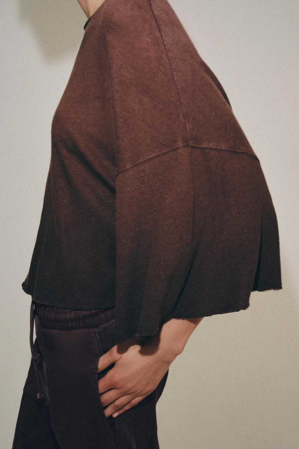 Футболка-накидка из хлопка и льна ZARA, Brown — фото 4