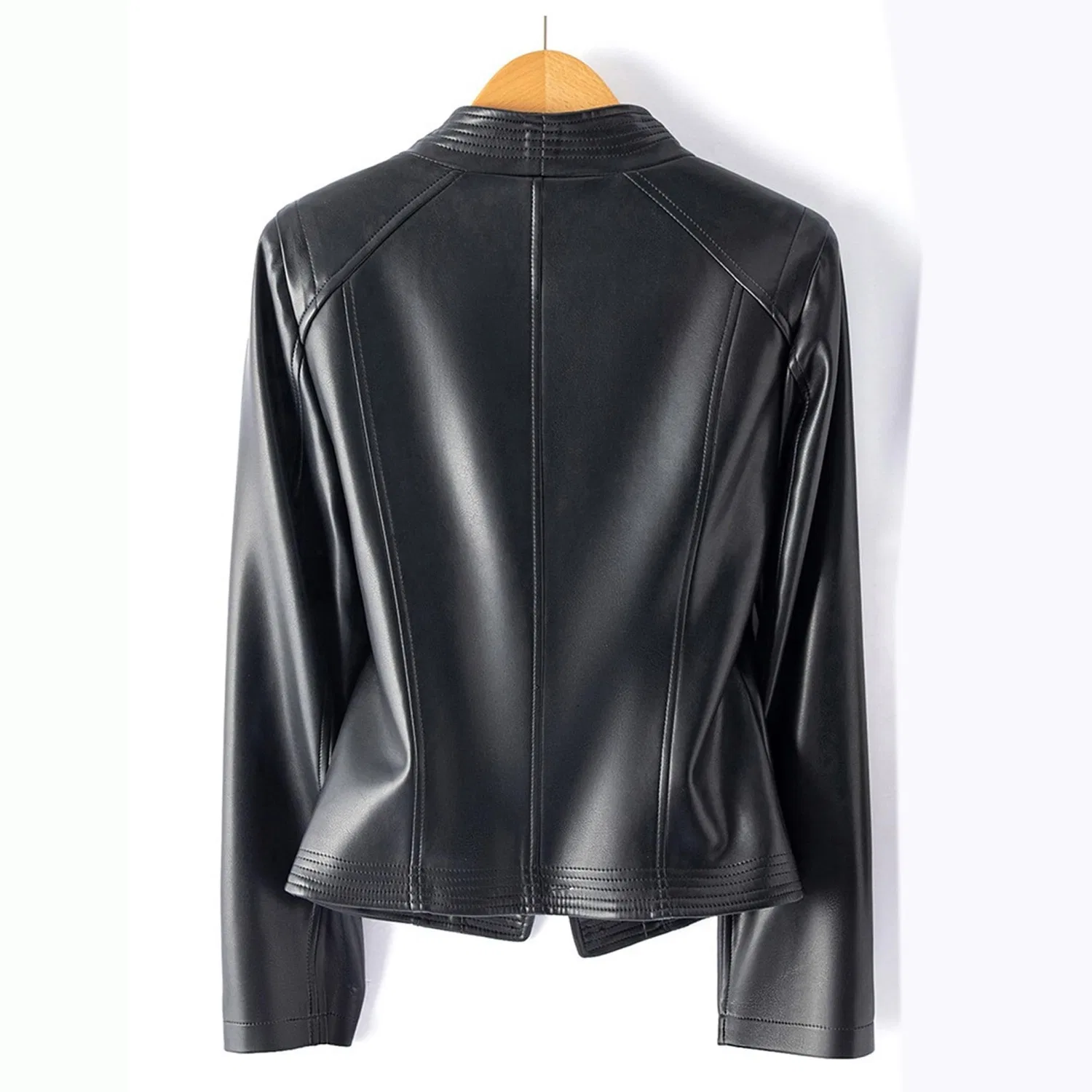 Женская куртка с воротником-лацканом и молнией Vintage Faux Leather, Nero — фото 4
