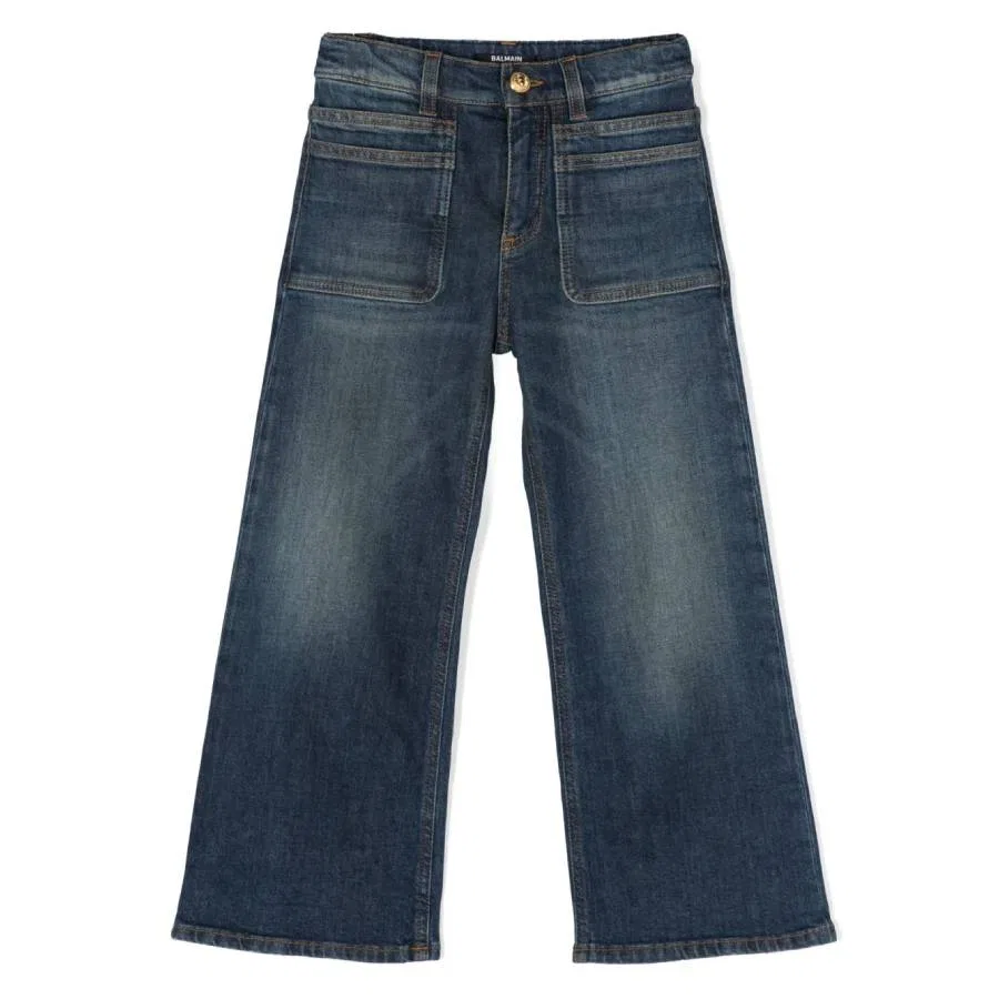 Джинсы прямого кроя со средней посадкой Boys Mid-Rise Straight-Leg Jeans Balmain, Blue