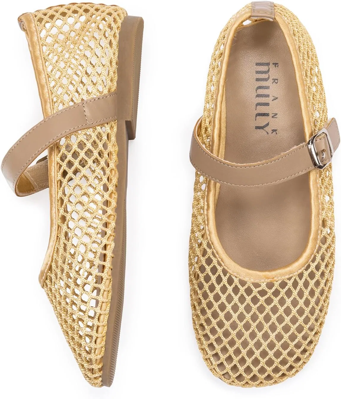 Детские балетки для девочек с пряжкой Frank Mully, Gold/Mesh — фото 4