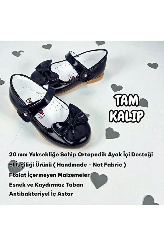 Детские балетки для девочек с бантом Beebron, Patent Leather Black — фото 3