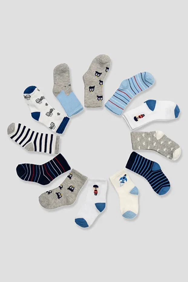 Детские носки для мальчиков хлопковые с принтом 12 пар Defne Baby, Multicolor — фото 2