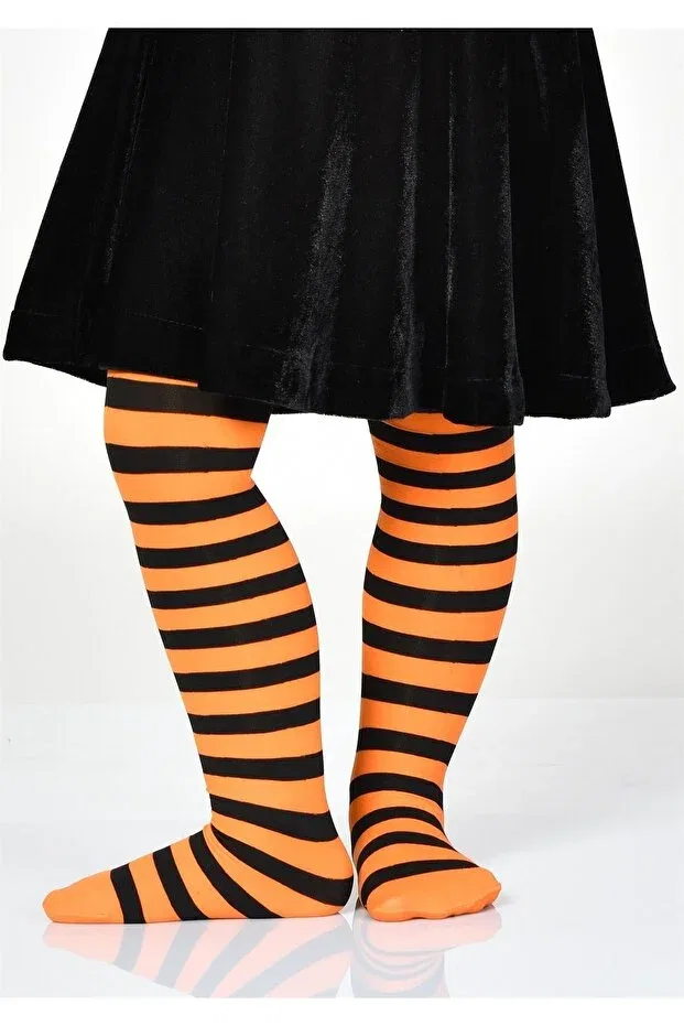 Детские колготки для девочек с принтом Halloween Holley Orange-Black Circle Patterned Dore Çorap, Orange / 59