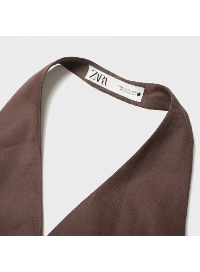 Жилет с открытой спиной на завязках Zara, коричневый — фото 4