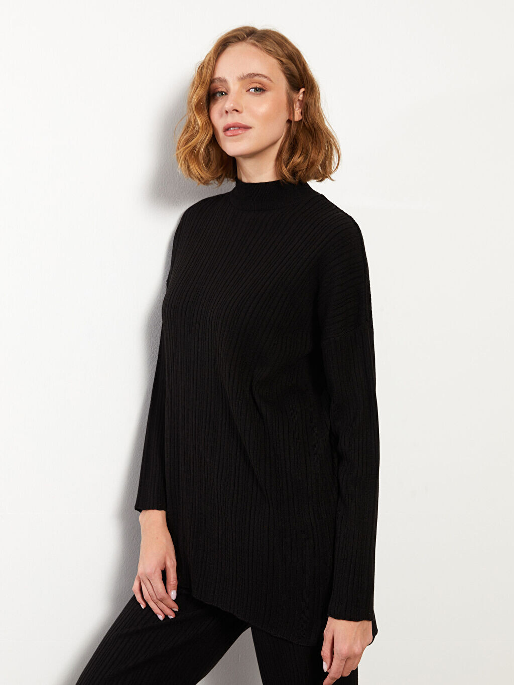 

Воротник-стойка Прямая женская трикотажная туника с длинным рукавом LCW Modest