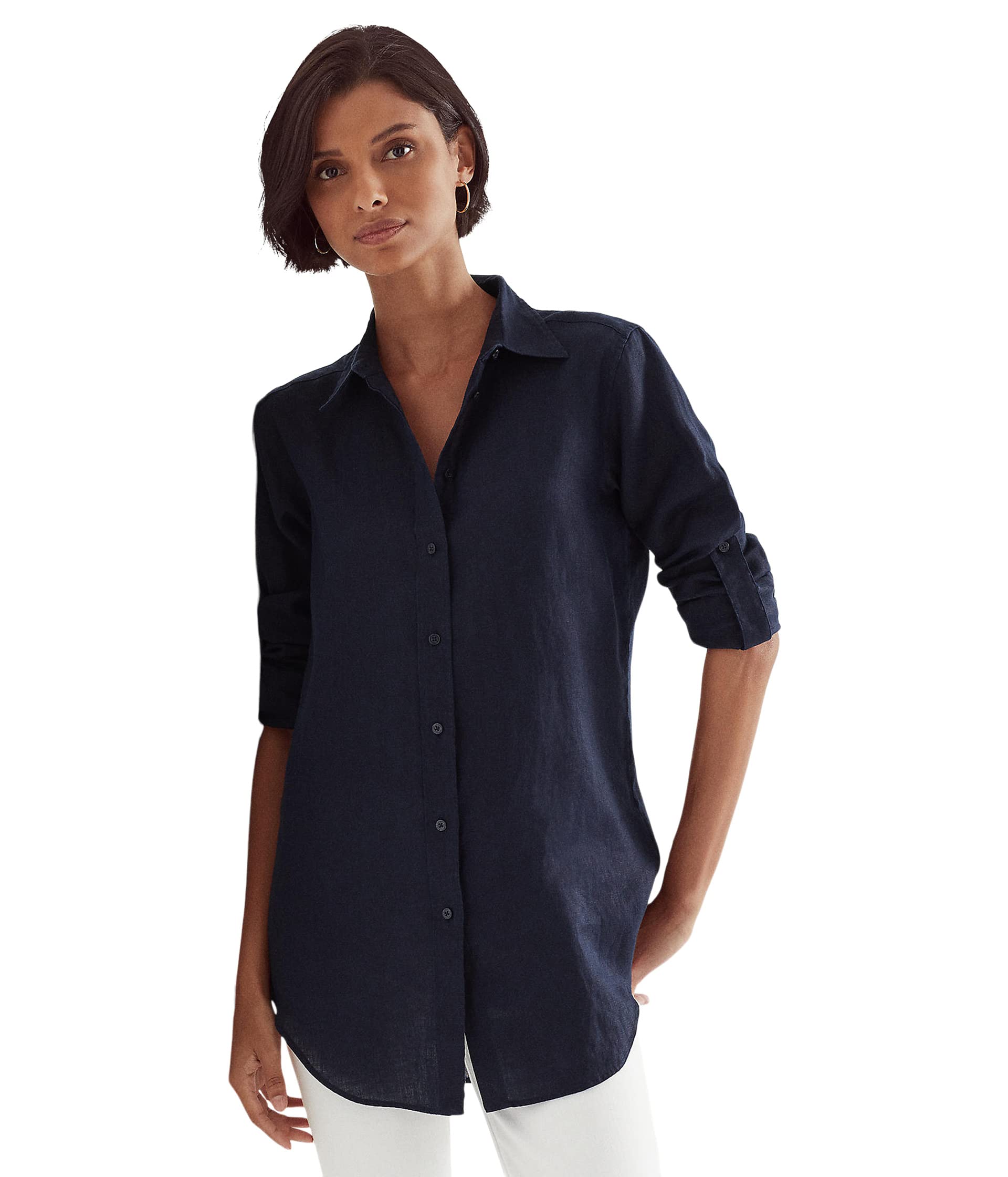 

Рубашка Lauren Ralph Lauren Roll-Tab-Sleeve Linen Shirt, цвет Lauren Navy