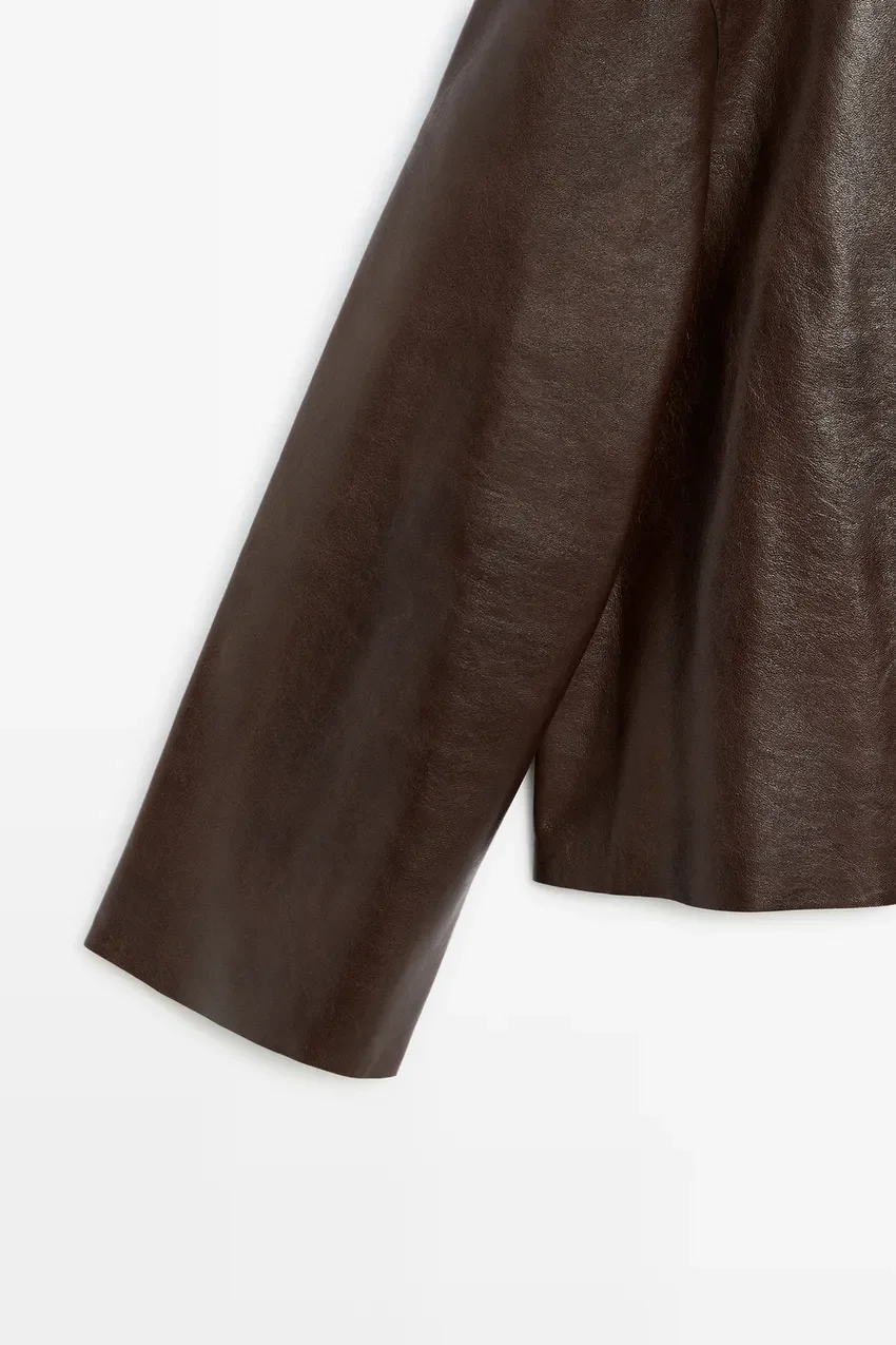 Куртка Massimo Dutti Nappa Leather Toggle, коричневый — фото 4