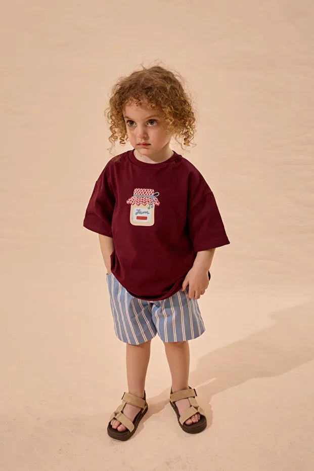 Детская футболка с принтом Jam print oversize cotton t-shirt Fahhar Kids, Plum — фото 3