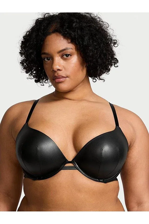 Женский бюстгальтер с пуш-ап Leather look push-up bra Victoria'S Secret, Black