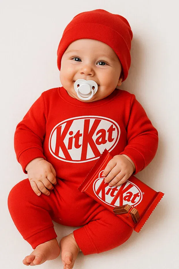 Детский комбинезон с капюшоном с принтом Kitkat Chocolate Themed Verona Tarz, Red — фото 3
