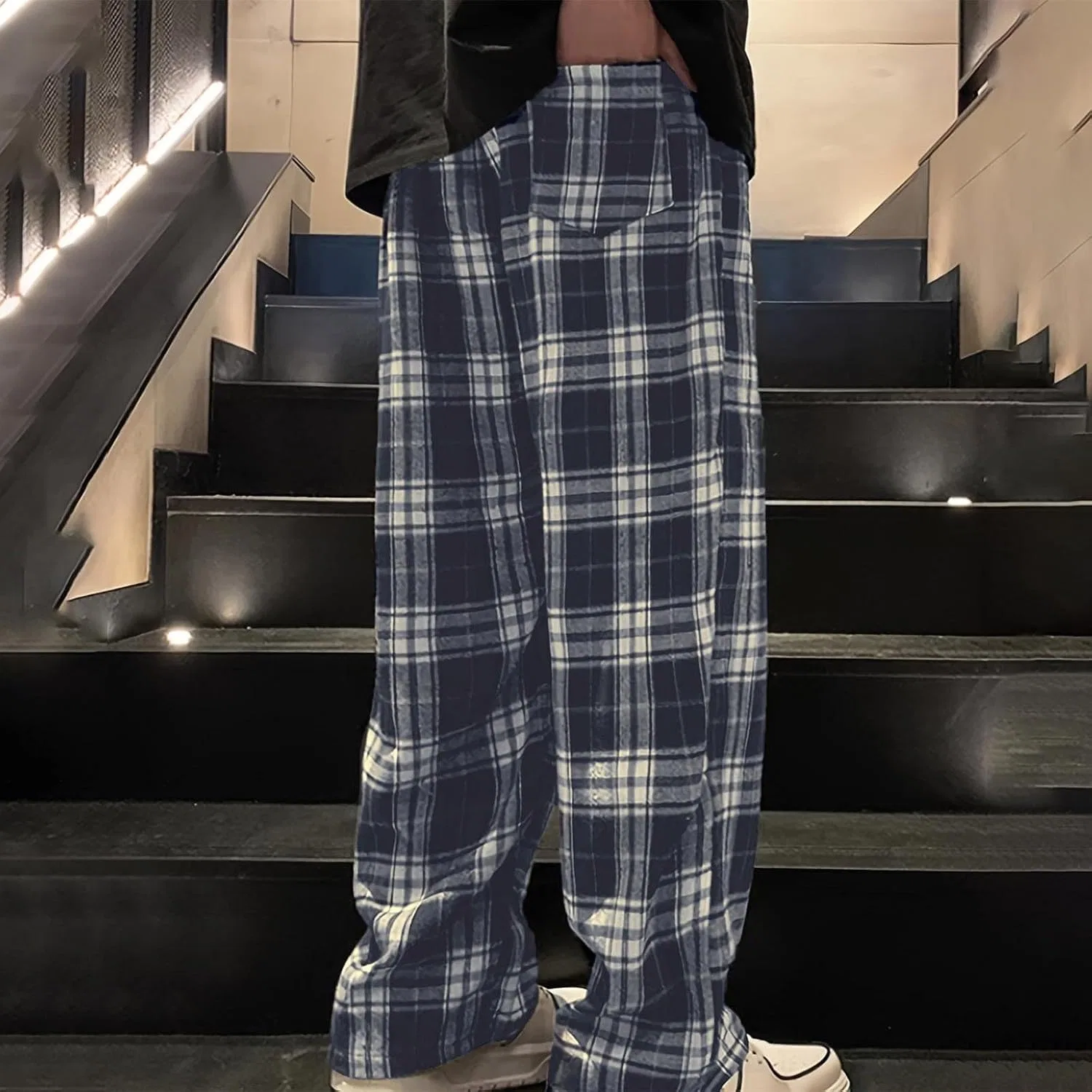 Мужские спортивные брюки классические в клетку, Plaid, тёмно-синий — фото 3