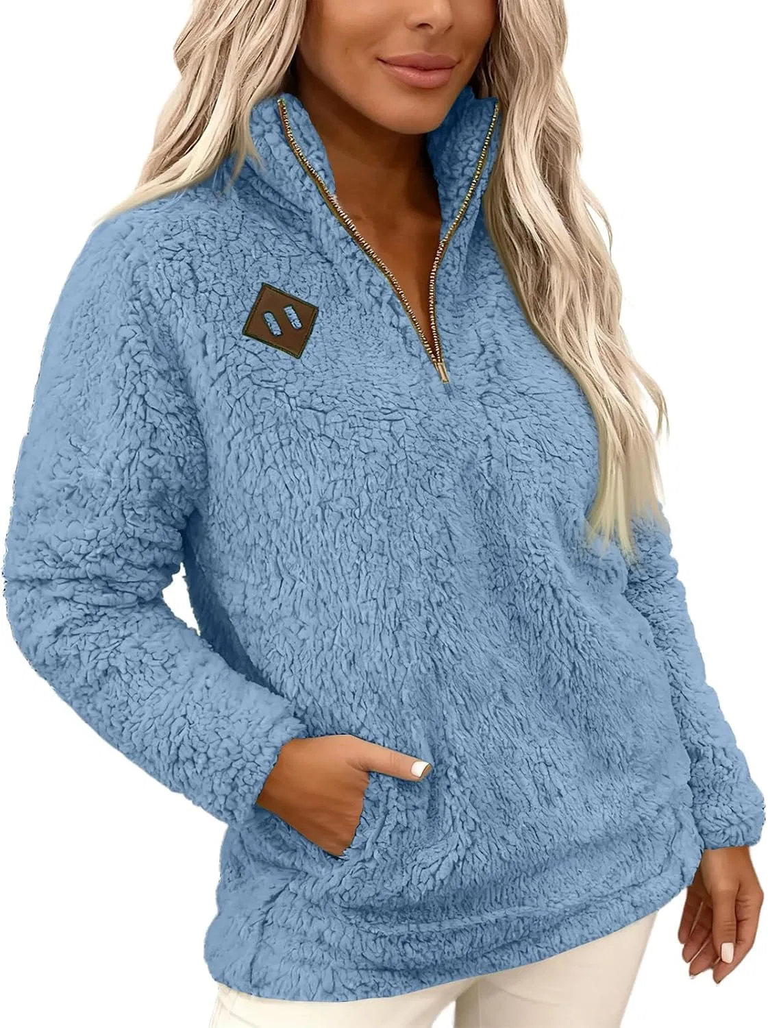 Женский свитшот с длинным рукавом, модель Quarter Zip, синий — фото 2