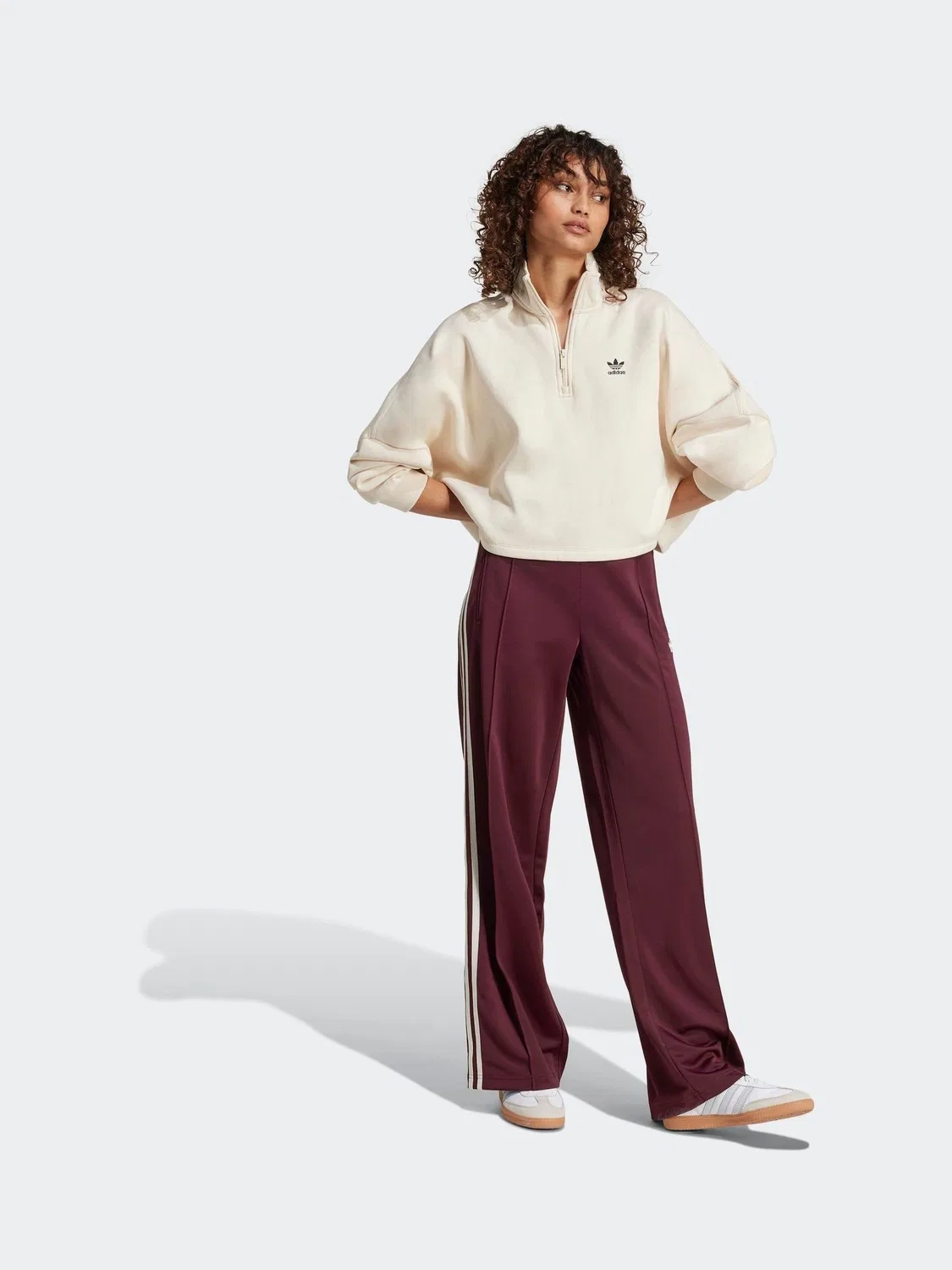 Бордовые/белые свободные спортивные брюки adidas Originals Firebird — фото 3