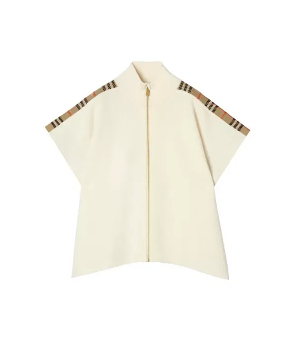 Детское пальто для девочек с принтом Check Trim Wool Cape Burberry, Ivory White