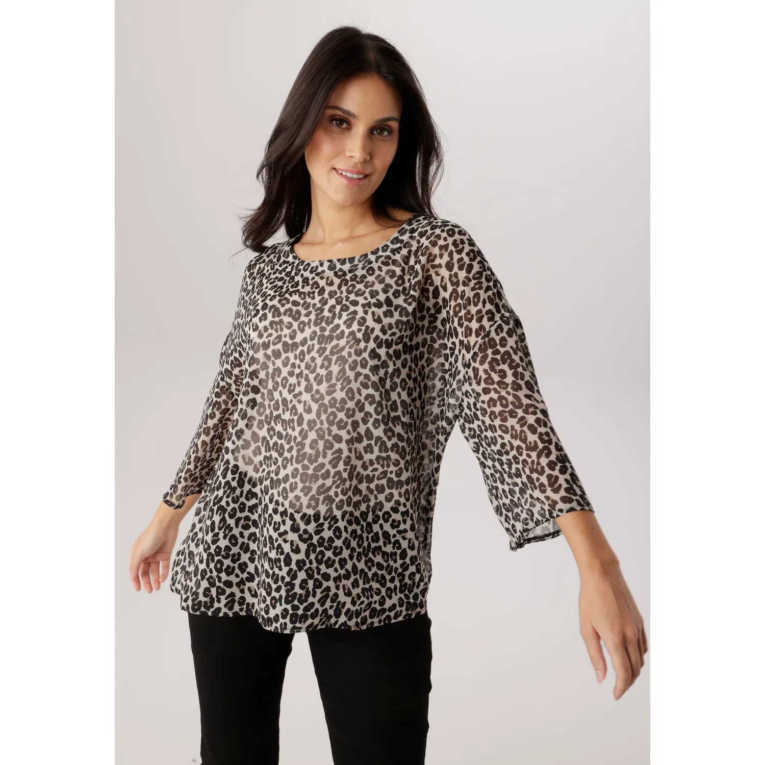 Женская блузка с леопардовым принтом Aniston SELECTED, Beige/Black/Camel
