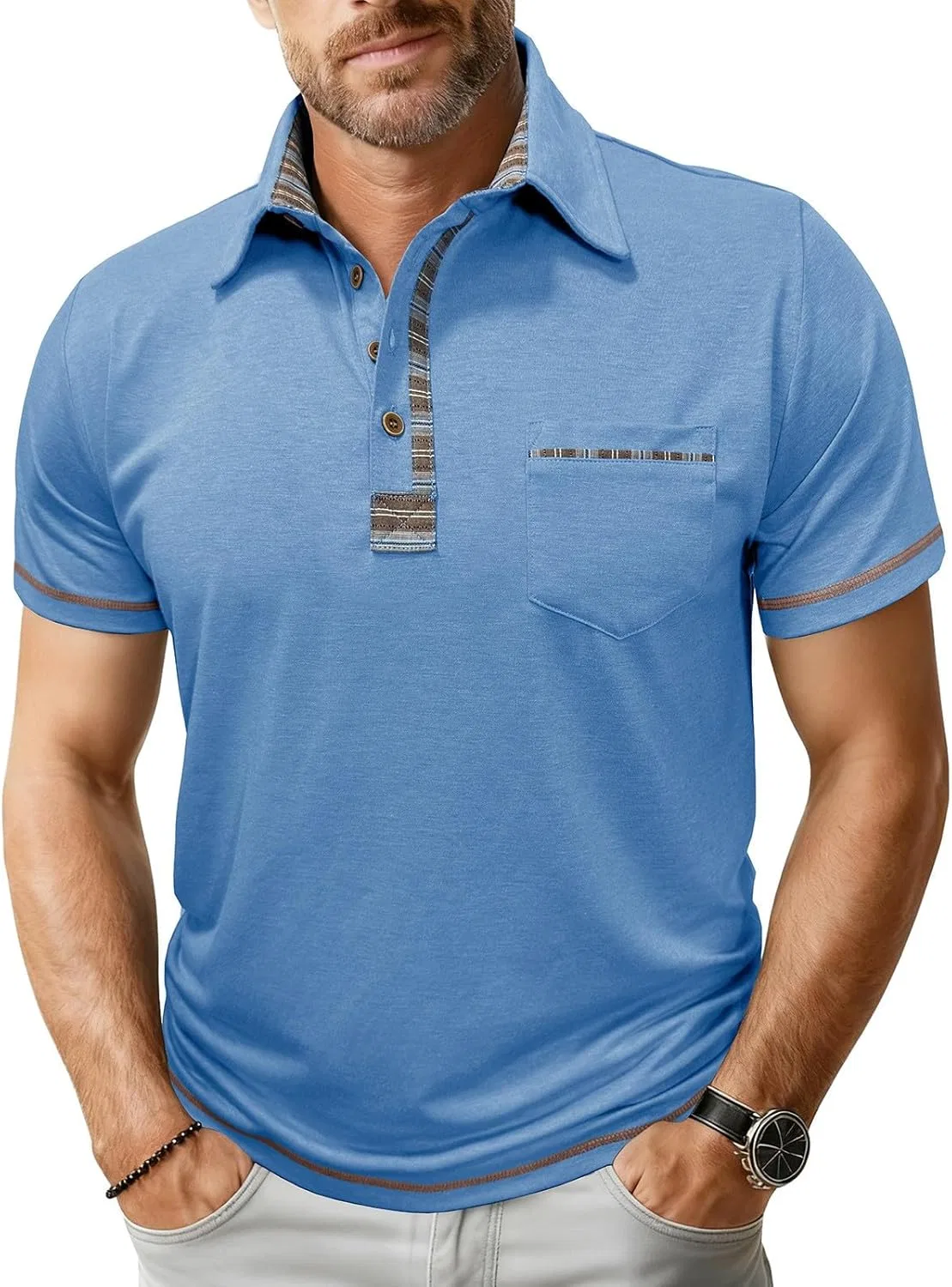 Мужская спортивная футболка-поло с коротким рукавом Athletic, Light Blue — фото 2