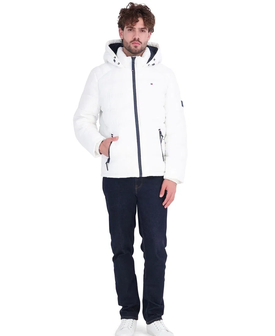 Мужская стеганая куртка-пуховик с капюшоном Tommy Hilfiger, White — фото 2
